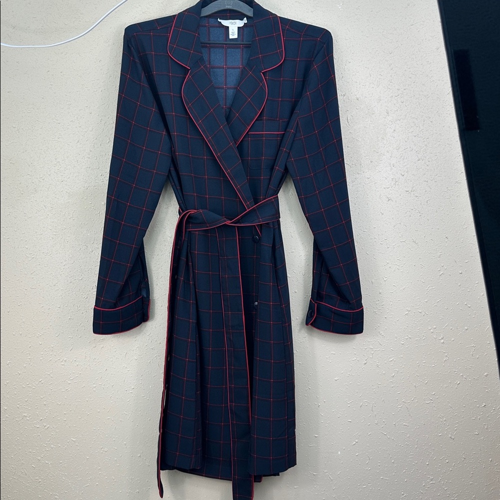 1901 Nordstrom Navy Blue Red Windowpane Plaid Longline Blazer dress Piping L - Picture 2 of 10